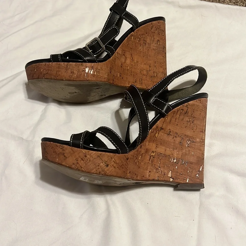 Kors Michael Kors black leather strappy sandal with cork platform